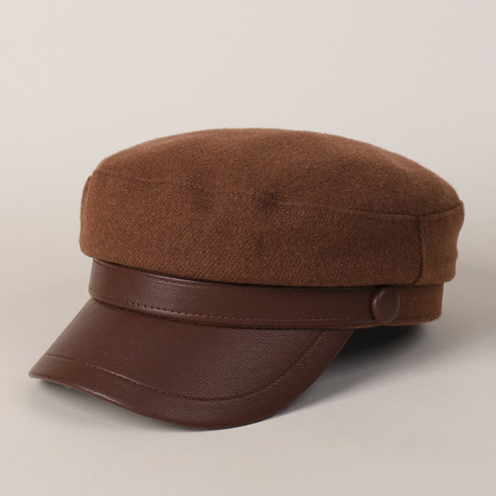 Unisex Winter Fashion PU Brim Flat Top Beret Hat - Dark Red - M (22"-22 7/8") - image 0