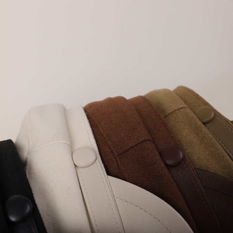 Unisex Winter Fashion PU Brim Flat Top Beret Hat - image 4