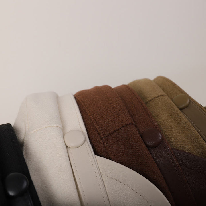 Unisex Winter Fashion PU Brim Flat Top Beret Hat - image 4