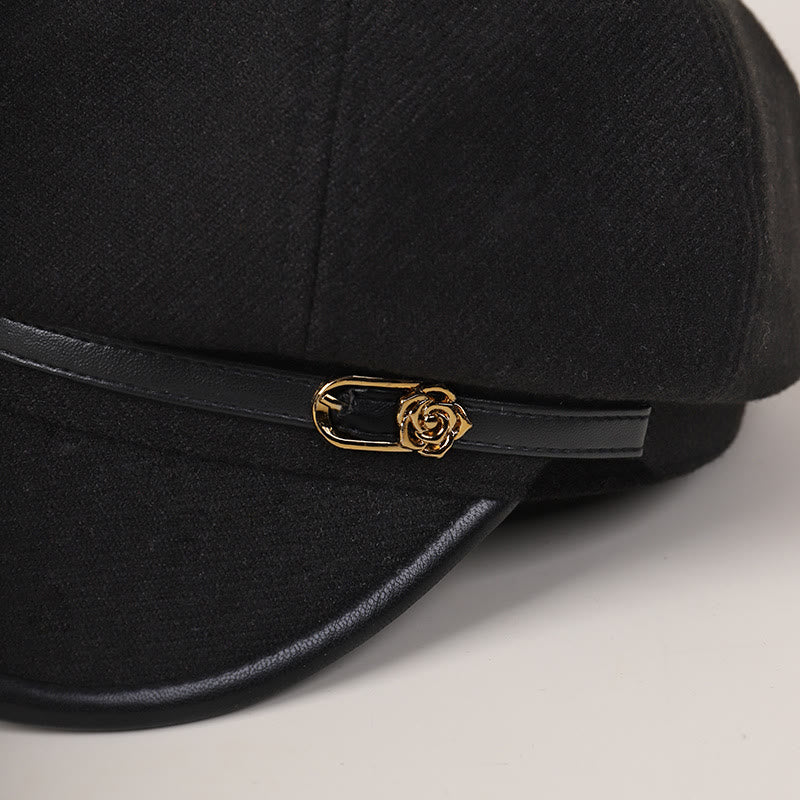 Edge Wrapped Belt Buckle Fashionable Winter Women's Beret Hat - image 4