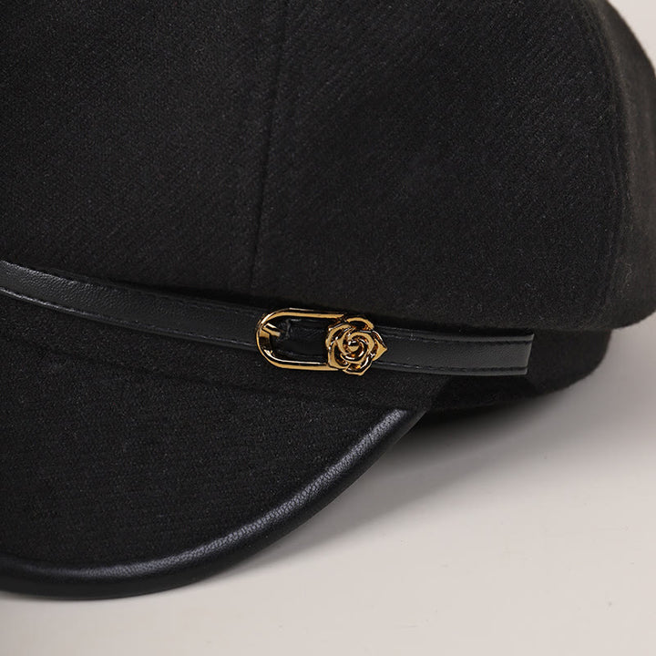 Edge Wrapped Belt Buckle Fashionable Winter Women's Beret Hat - image 4