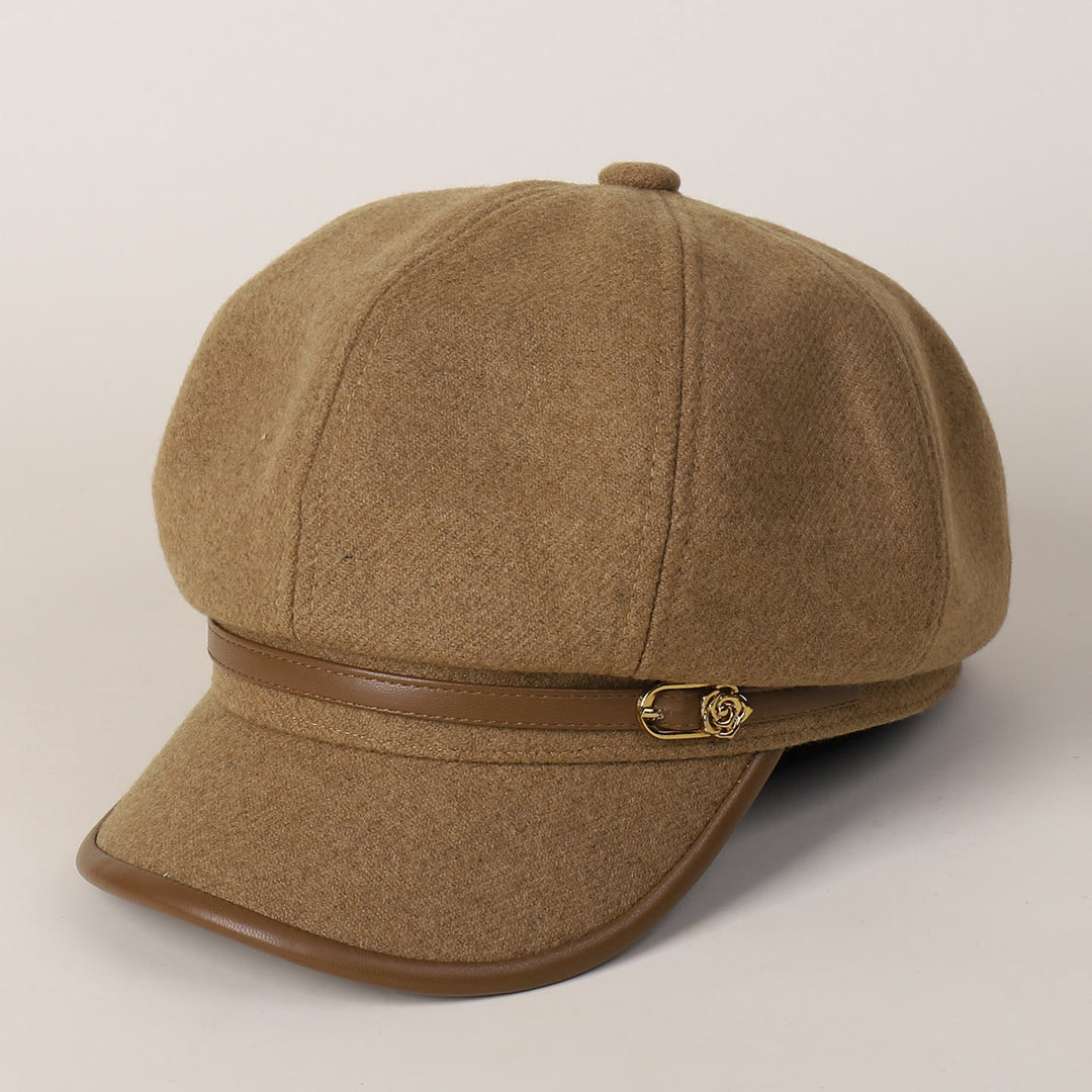 Edge Wrapped Belt Buckle Fashionable Winter Women's Beret Hat - Camel - M (22"-22 7/8") - image 0