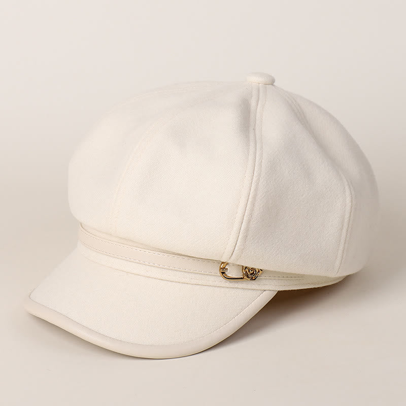 Edge Wrapped Belt Buckle Fashionable Winter Women's Beret Hat - White - M (22"-22 7/8") - image 8