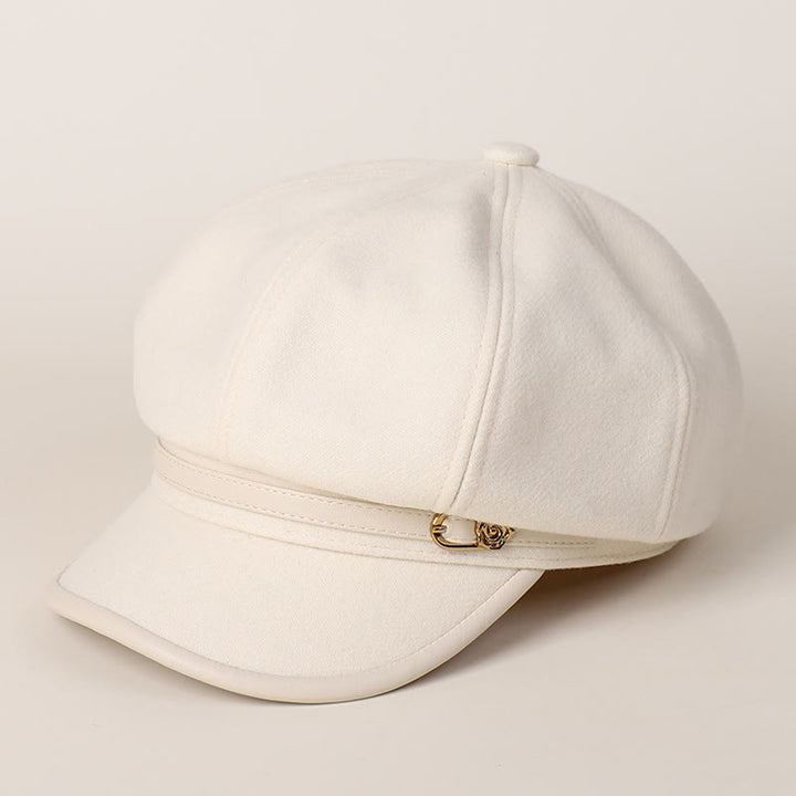 Edge Wrapped Belt Buckle Fashionable Winter Women's Beret Hat - White - M (22"-22 7/8") - image 8