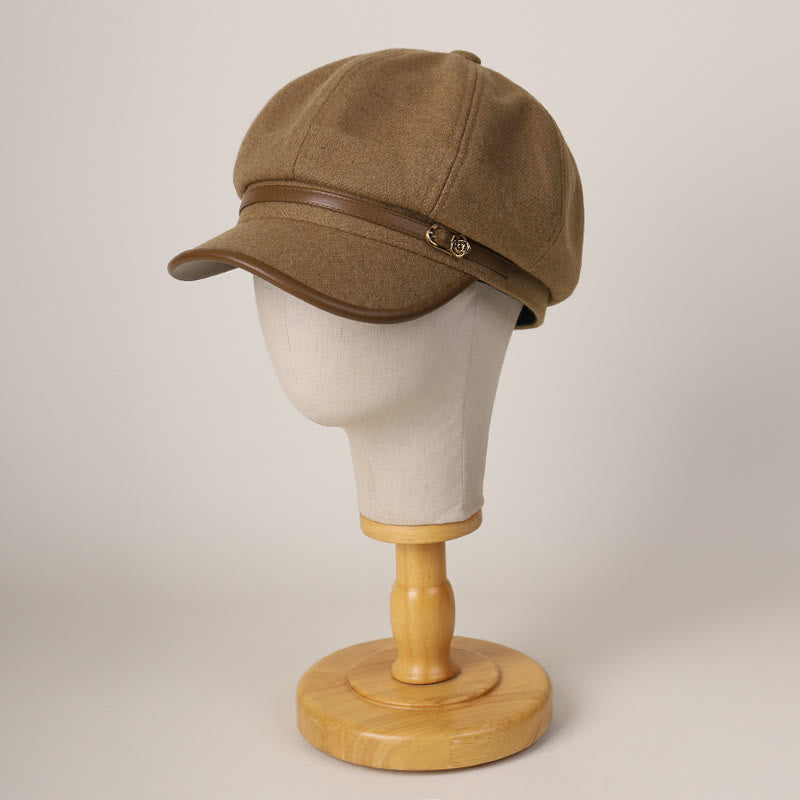 Edge Wrapped Belt Buckle Fashionable Winter Women's Beret Hat - image 1