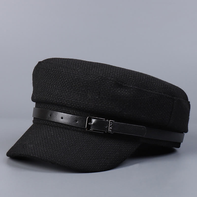 Winter Belt Metal Buckle Flat Top Women's Beret - Black - M (22"-22 7/8") - image 7