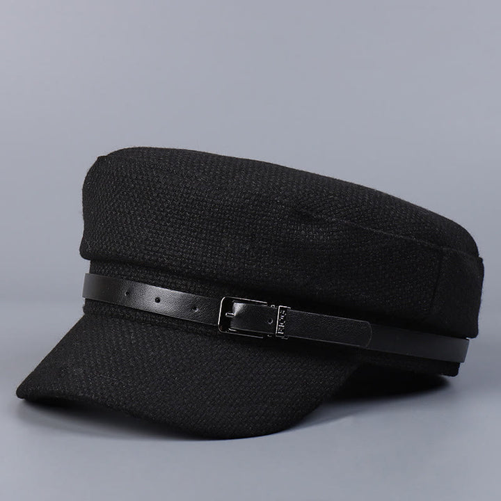 Winter Belt Metal Buckle Flat Top Women's Beret - Black - M (22"-22 7/8") - image 7