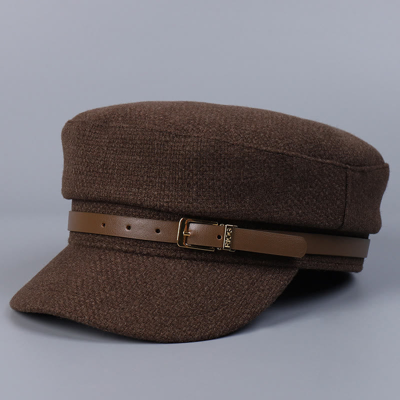Winter Belt Metal Buckle Flat Top Women's Beret - Coffee - M (22"-22 7/8") - image 0