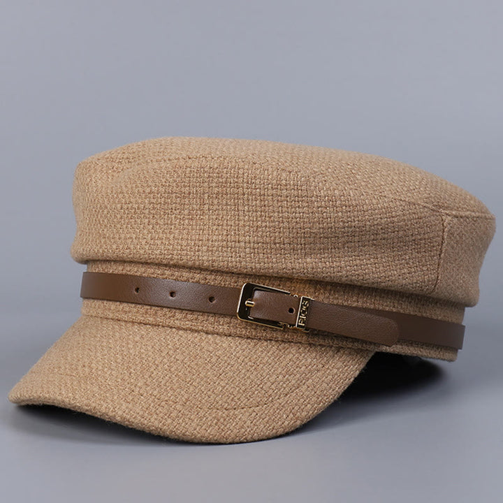 Winter Belt Metal Buckle Flat Top Women's Beret - Khaki - M (22"-22 7/8") - image 8