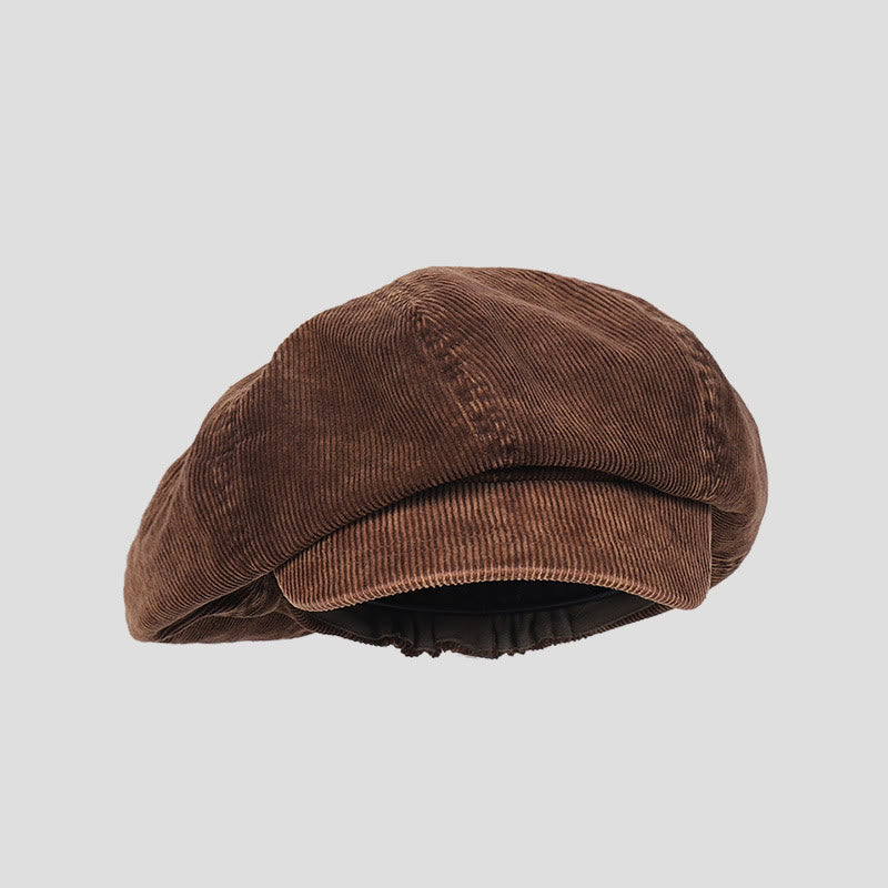 Unisex Distress Washed Corduroy Cloud Beret Hat - Coffee - M (22"-22 7/8") - image 0