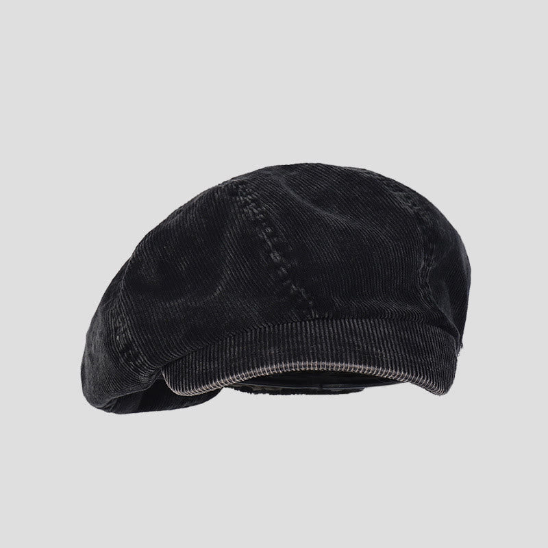 Unisex Distress Washed Corduroy Cloud Beret Hat - Black - M (22"-22 7/8") - image 8