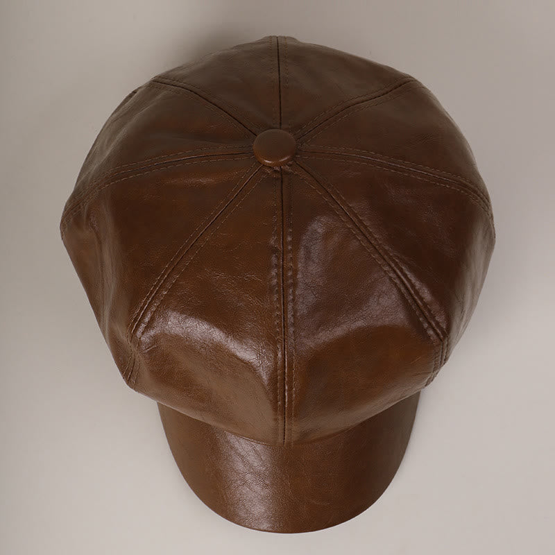 Women's Winter Retro Leather Beret Hat - image 1