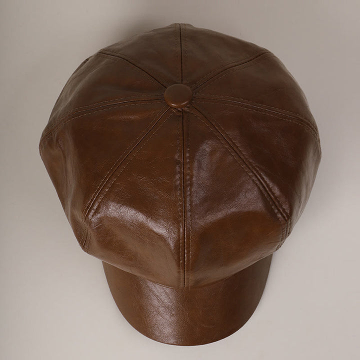 Women's Winter Retro Leather Beret Hat - image 1