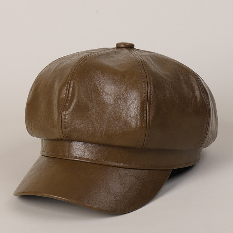 Women's Winter Retro Leather Beret Hat - Camel - M (22"-22 7/8") - image 5