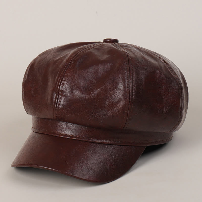 Women's Winter Retro Leather Beret Hat - Reddish Brown - M (22"-22 7/8") - image 7