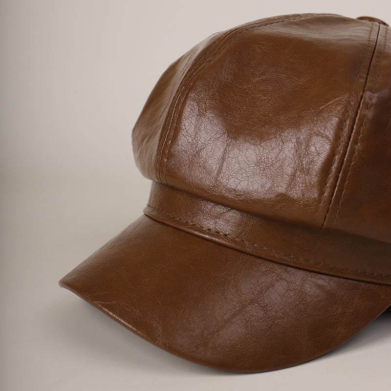Women's Winter Retro Leather Beret Hat - image 2