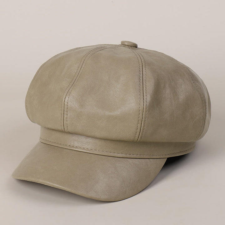 Women's Winter Retro Leather Beret Hat - Khaki - M (22"-22 7/8") - image 6