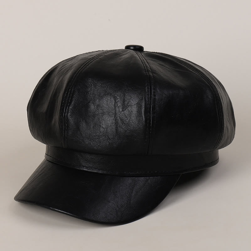 Women's Winter Retro Leather Beret Hat - Black - M (22"-22 7/8") - image 4