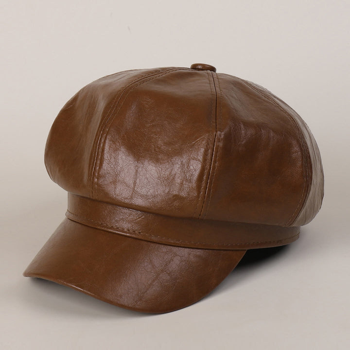 Women's Winter Retro Leather Beret Hat - Caramel - M (22"-22 7/8") - image 0