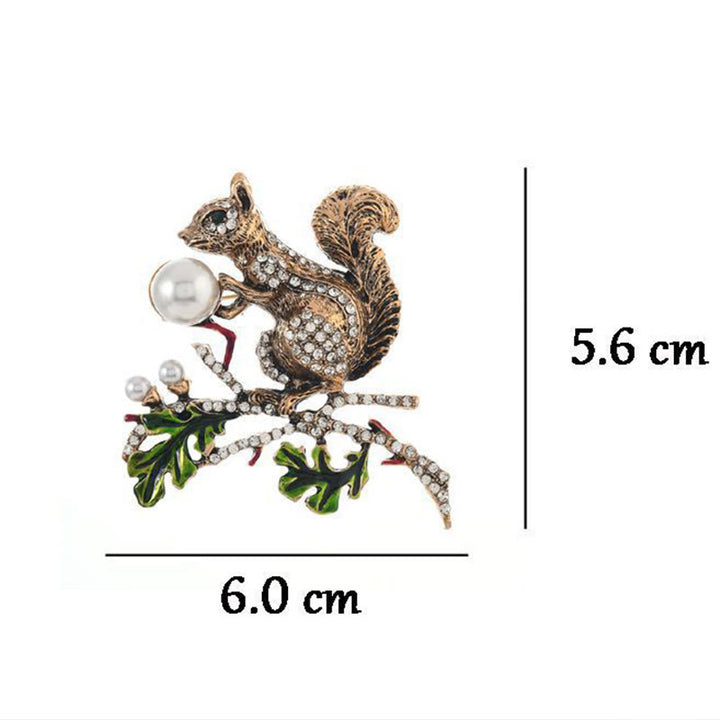 Imitation Pearl Diamond Inlaid Cute Squirrel Brooch - image 4