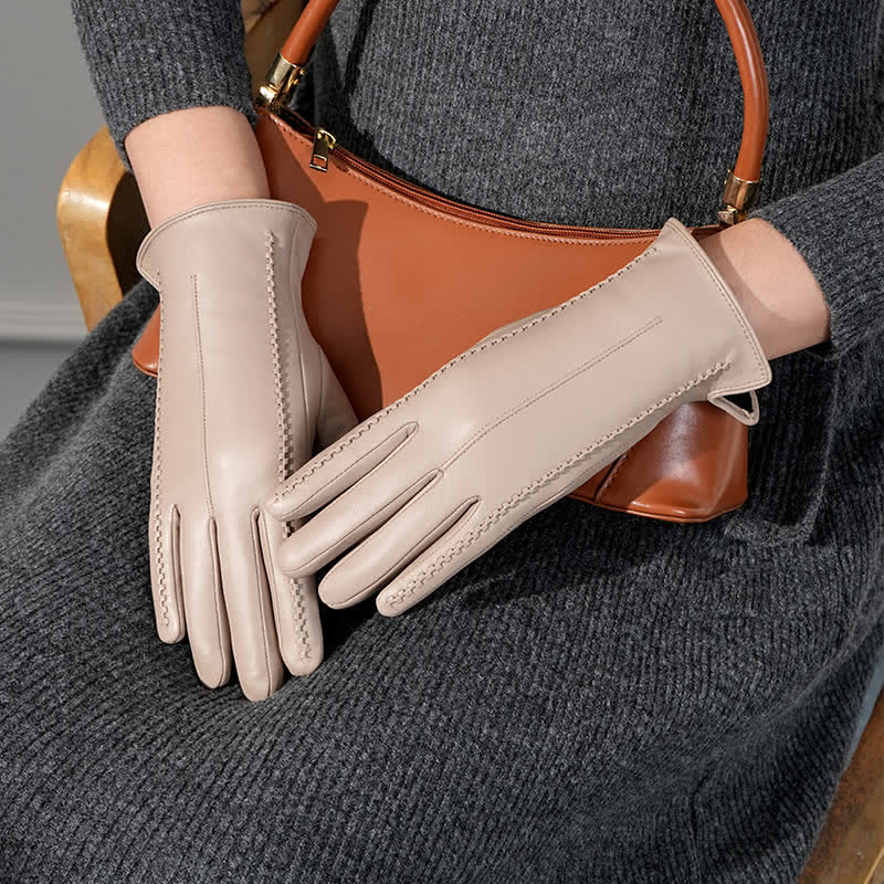 Women's Sheepskin Wrinkle Genuine Leather Leather Gloves - image 10