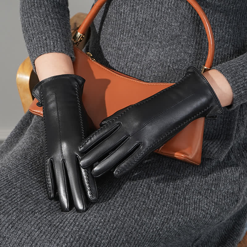 Women's Sheepskin Wrinkle Genuine Leather Leather Gloves - image 6