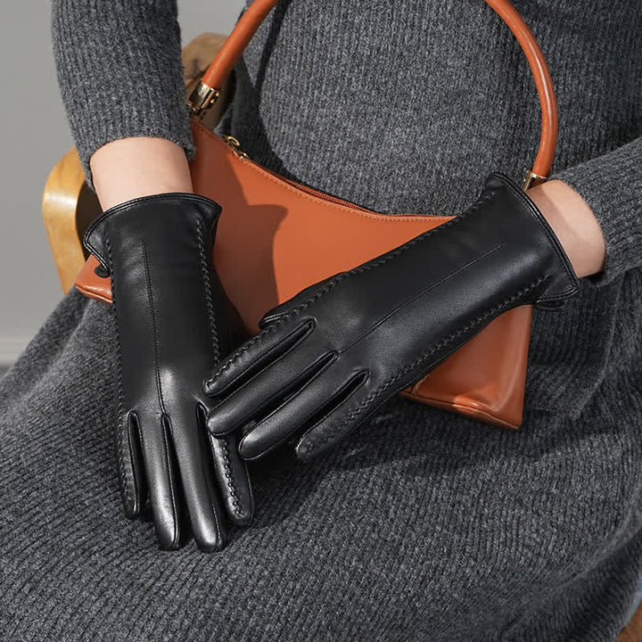 Women's Sheepskin Wrinkle Genuine Leather Leather Gloves - image 6