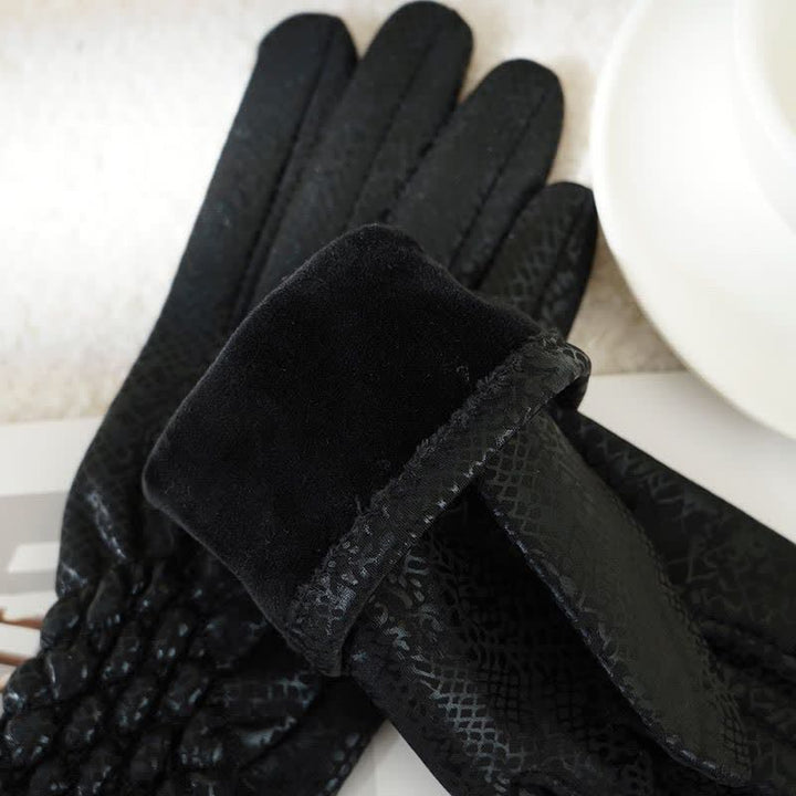 Women's Glossy Python Pattern Soft Velvet Gloves - image 1