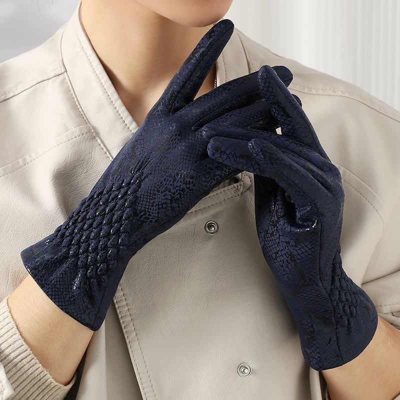 Women's Glossy Python Pattern Soft Velvet Gloves - Navy - image 4