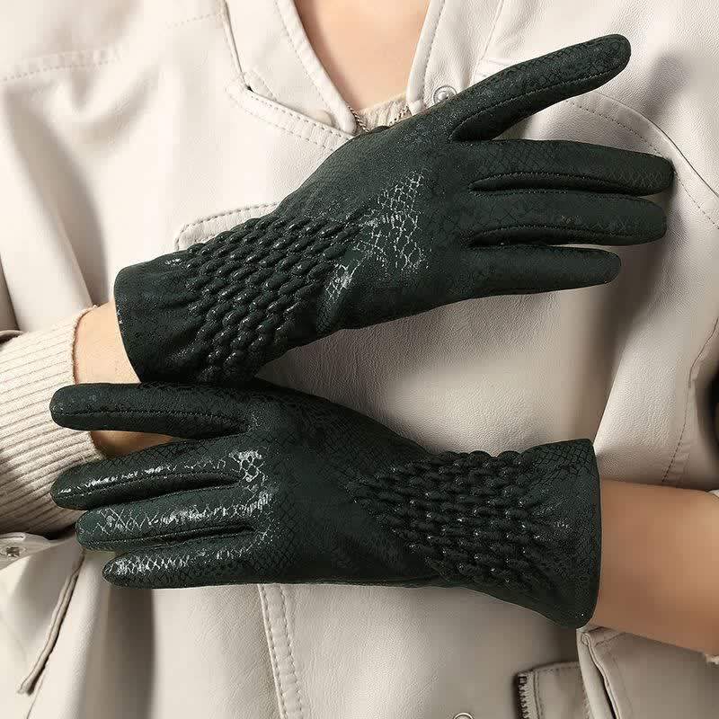 Women's Glossy Python Pattern Soft Velvet Gloves - Green - image 10