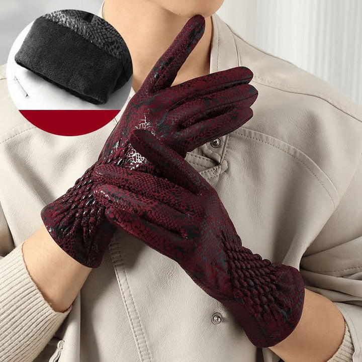 Women's Glossy Python Pattern Soft Velvet Gloves - Wine Red - image 9