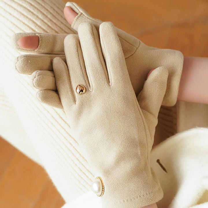 Women's Elegant Fuax Pearls Heart Design Gloves - image 1