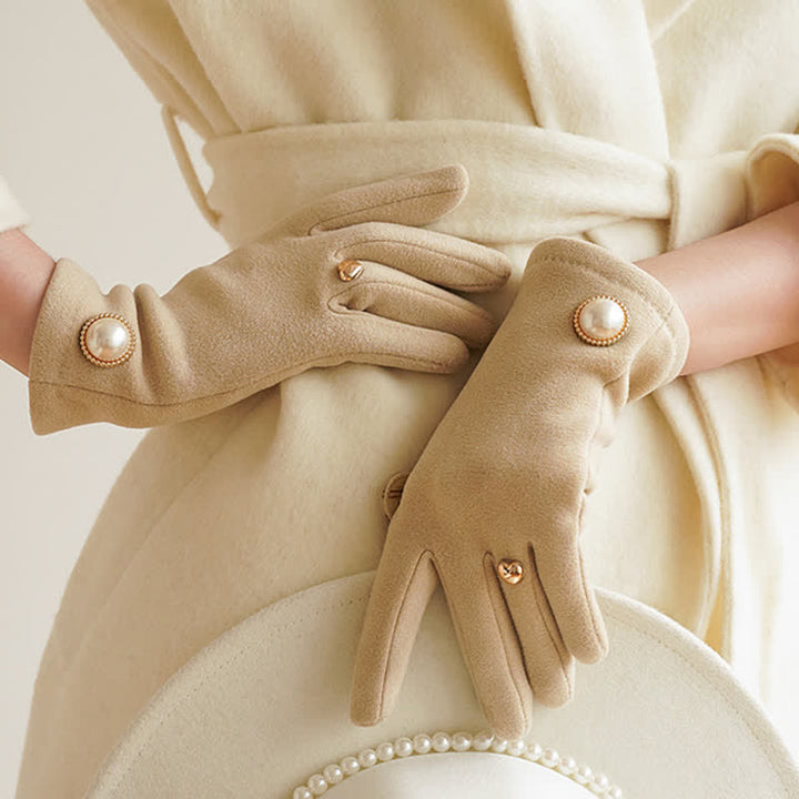 Women's Elegant Fuax Pearls Heart Design Gloves - Ivory - image 0