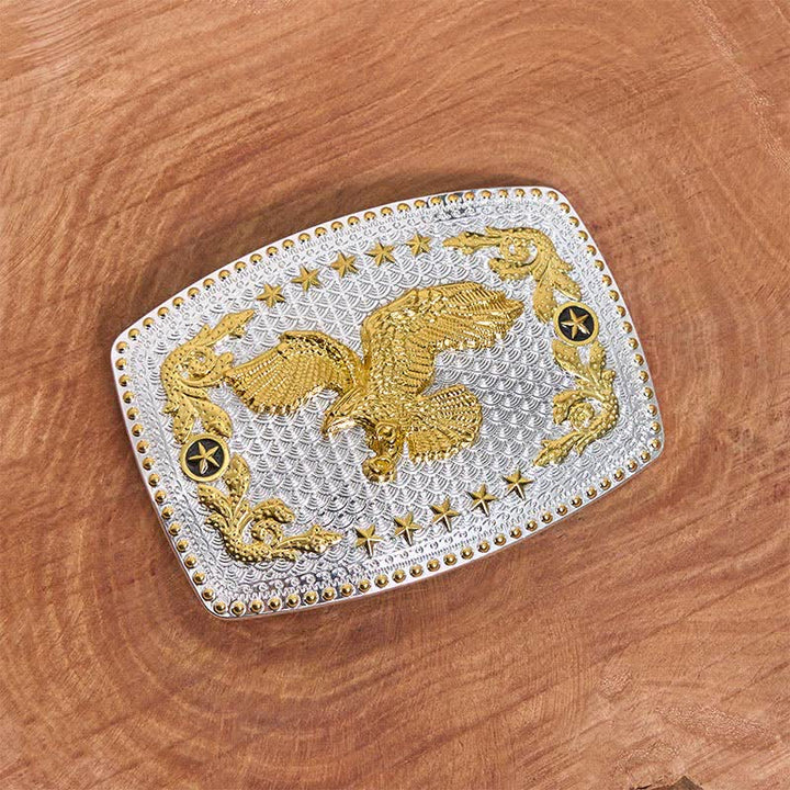 Rectangular DIY Two Tone Flying Eagle Large Buckle Leather Belt - image 1