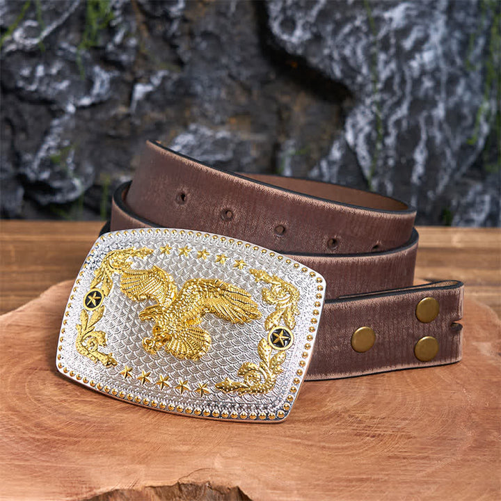 Rectangular DIY Two Tone Flying Eagle Large Buckle Leather Belt - Flying Eagle - Brown Distressed Belt - 42 - image 6