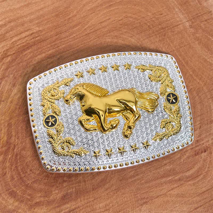Rectangular DIY Two Tone Running Horse Large Buckle Leather Belt - image 1
