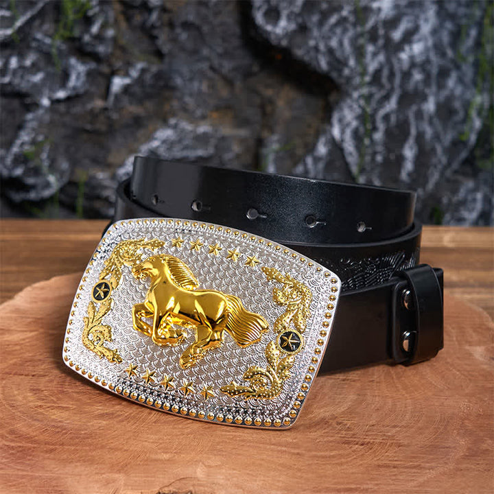 Rectangular DIY Two Tone Running Horse Large Buckle Leather Belt - Running Horse - Black Embossed Eagle Belt - 42 - image 3
