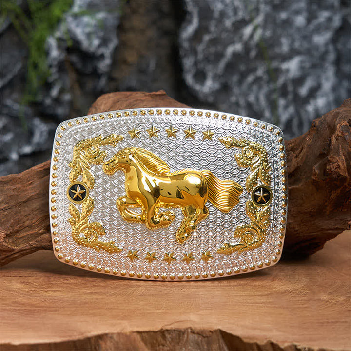 Rectangular DIY Two Tone Running Horse Large Buckle Leather Belt - Running Horse - Without Belt - Not Included Belt - image 0