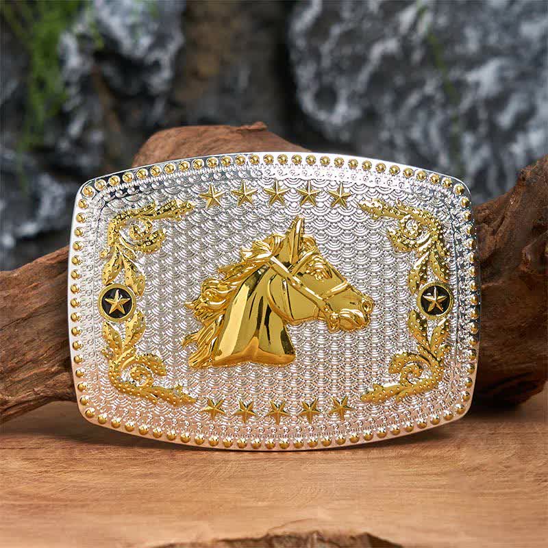 Rectangular DIY Two Tone Horse Head Large Buckle Leather Belt - Horse Head - Without Belt - Not Included Belt - image 0