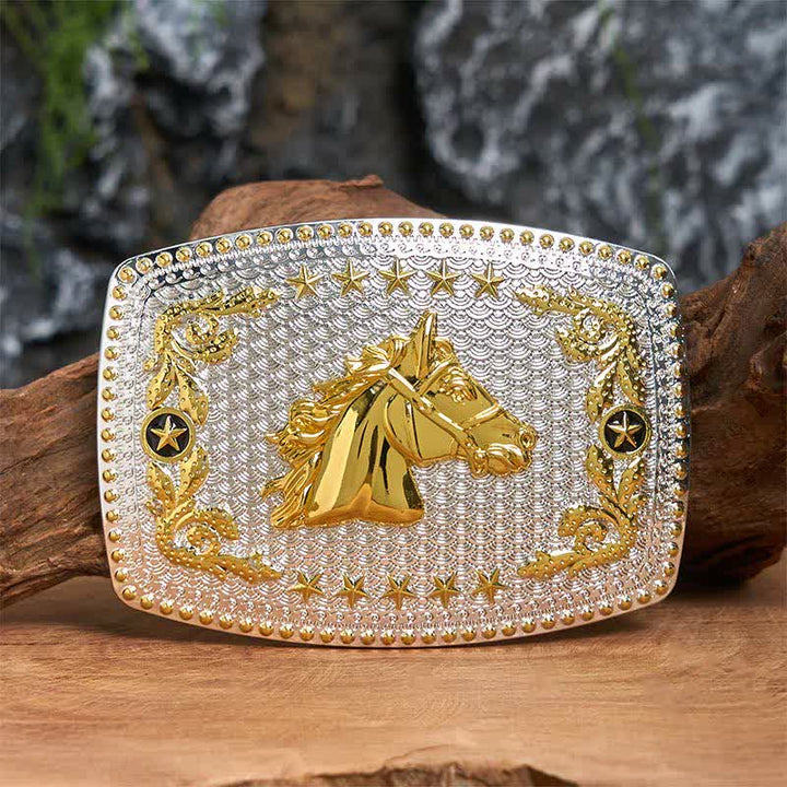 Rectangular DIY Two Tone Horse Head Large Buckle Leather Belt - Horse Head - Without Belt - Not Included Belt - image 0