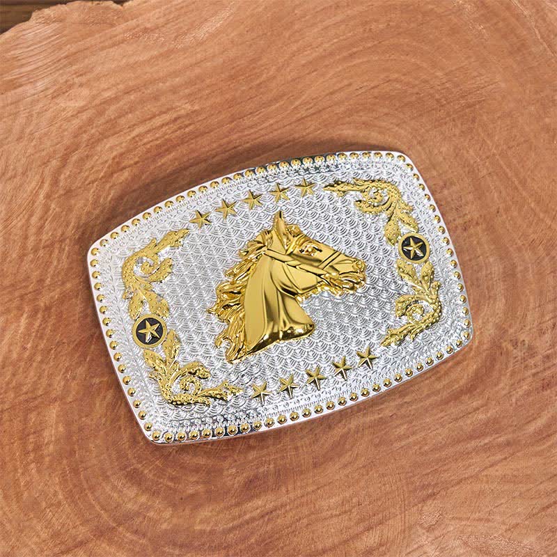 Rectangular DIY Two Tone Horse Head Large Buckle Leather Belt - image 1