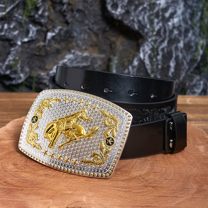 Rectangular DIY Two Tone Horse Riding Large Buckle Leather Belt - Horse Riding - Black Embossed Eagle Belt - 42 - image 3