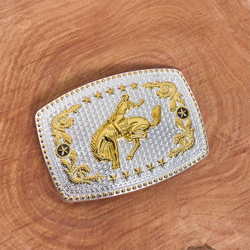 Rectangular DIY Two Tone Horse Riding Large Buckle Leather Belt - image 1