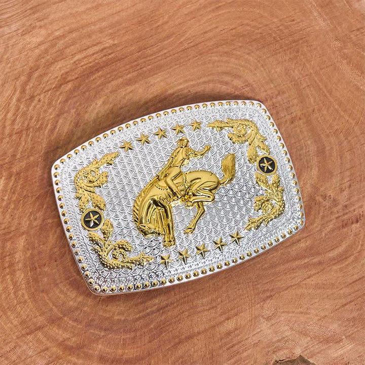 Rectangular DIY Two Tone Horse Riding Large Buckle Leather Belt - image 1