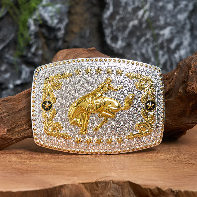 Rectangular DIY Two Tone Horse Riding Large Buckle Leather Belt - Horse Riding - Without Belt - Not Included Belt - image 0
