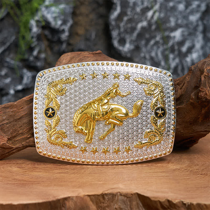 Rectangular DIY Two Tone Horse Riding Large Buckle Leather Belt - Horse Riding - Without Belt - Not Included Belt - image 0