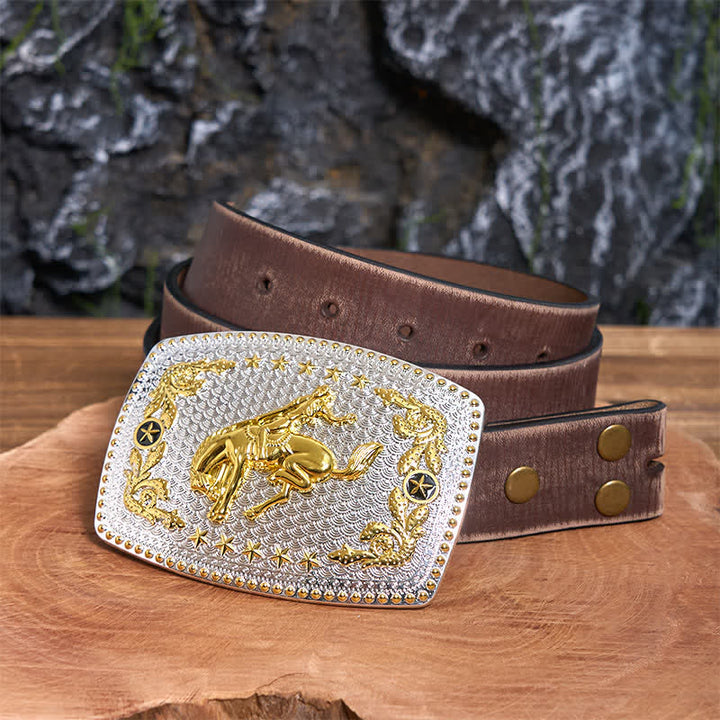 Rectangular DIY Two Tone Horse Riding Large Buckle Leather Belt - Horse Riding - Brown Distressed Belt - 42 - image 6