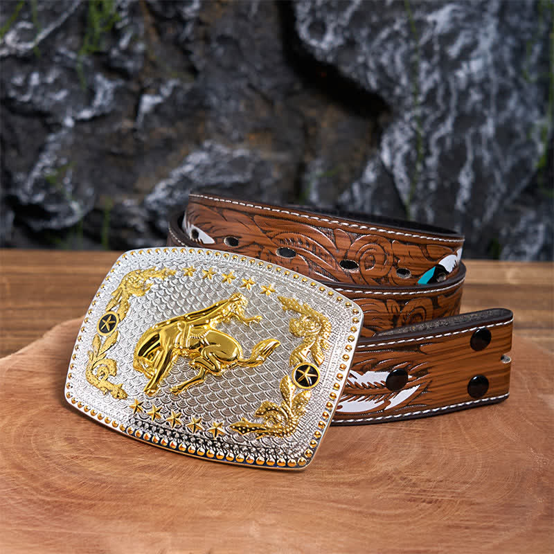 Rectangular DIY Two Tone Horse Riding Large Buckle Leather Belt - Horse Riding - Brown Feather Belt - 40 - image 8
