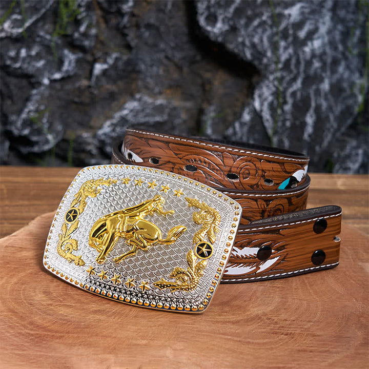 Rectangular DIY Two Tone Horse Riding Large Buckle Leather Belt - Horse Riding - Brown Feather Belt - 40 - image 8