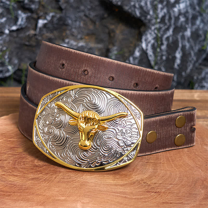 Native Golden DIY Longhorn Head Large Buckle Leather Belt  - Longhorn Head - Brown Distressed Belt - 42 - image 6